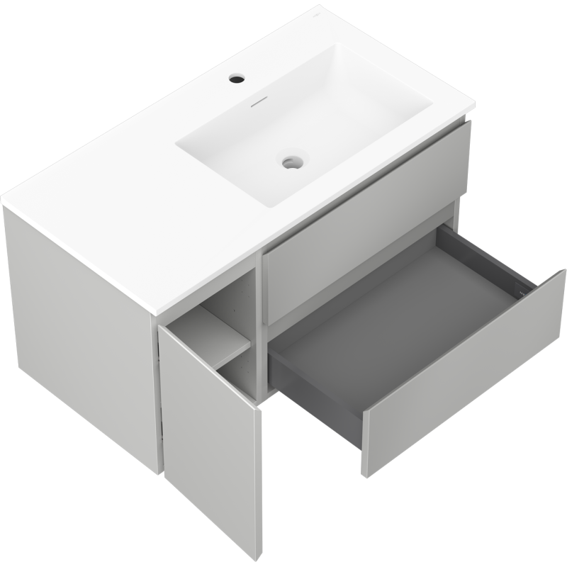 Mexen Orio badkamerkast 90 cm met wastafel Otis rechts, 2S, 1D, grijs mat/wit mat - 91A13-09047-3-BBFFF62-W18P01