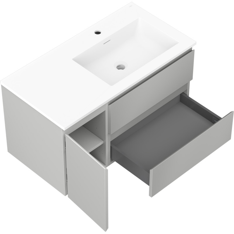 Mexen Orio szafka łazienkowa 90 cm z umywalką Otis prawą, 2S, 1D, szara mat/biała mat - 91A13-09047-3-BBFFF62-W18P01