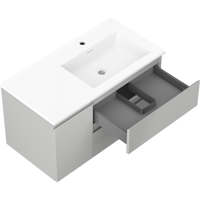 Mexen Orio armoire de salle de bain 90 cm avec lavabo Otis droit, 2S, 1D, gris mat/blanc mat - 91A13-09047-3-BBFFF62-W18P01