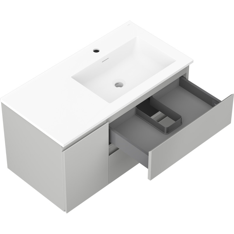 Mexen Orio meuble de salle de bain 90 cm avec lavabo Otis à droite, 2 tiroirs, 1 porte, gris mat/blanc mat