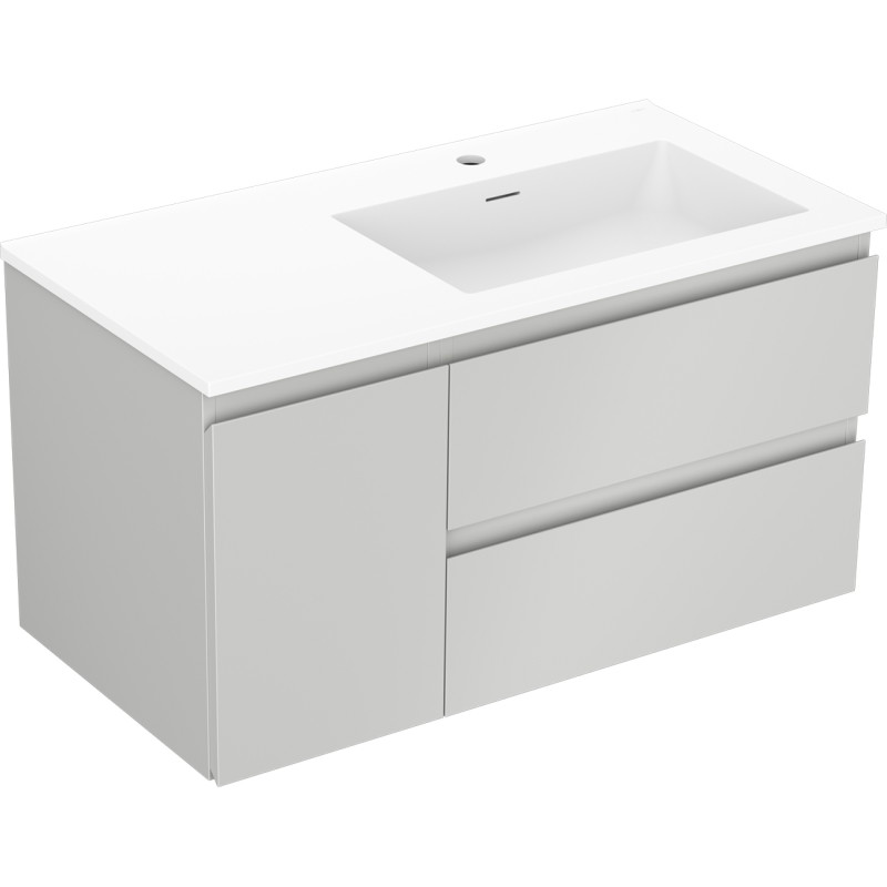 Mexen Orio meuble de salle de bain 90 cm avec lavabo Otis à droite, 2 tiroirs, 1 porte, gris mat/blanc mat