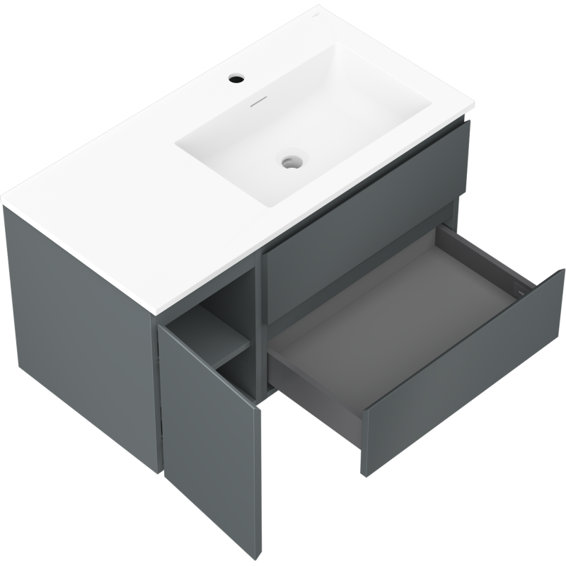 Mexen Orio mobile bagno 90 cm con lavabo Otis destro, 2S, 1D, grafite opaco/bianco opaco - 91A13-09047-3-BBFFF66-W18P01