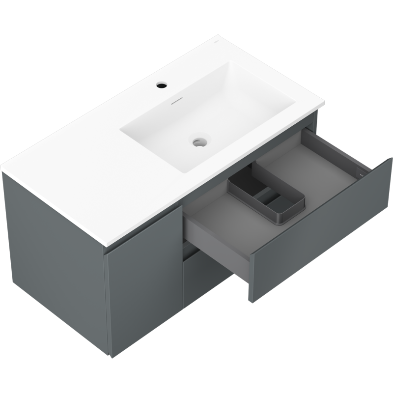 Mexen Orio bathroom cabinet 90 cm with Otis right washbasin, 2S, 1D, graphite matte/white matte - 91A13-09047-3-BBFFF66-W18P01