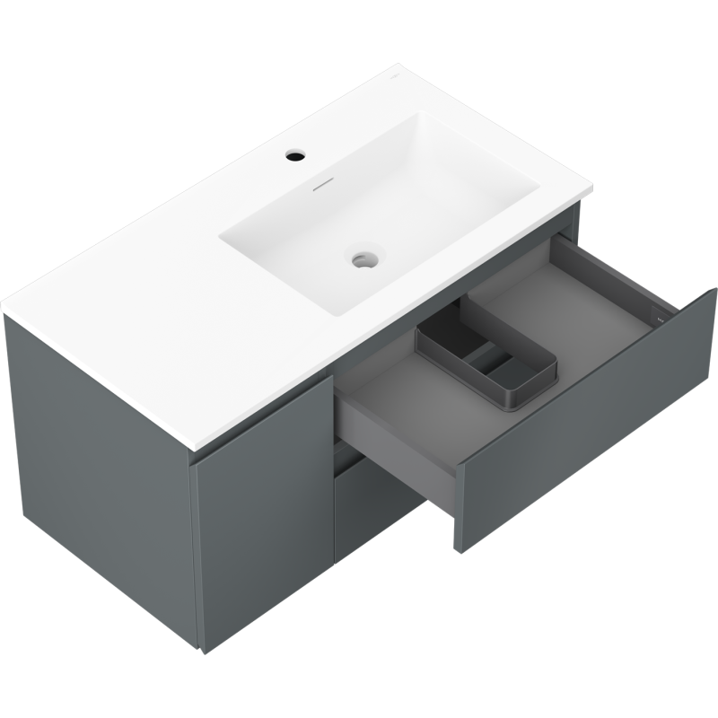 Mexen Orio mueble de baño de 90 cm con lavabo Otis derecho, 2S, 1D, grafito mate/blanco mate - 91A13-09047-3-BBFFF66-W18P01