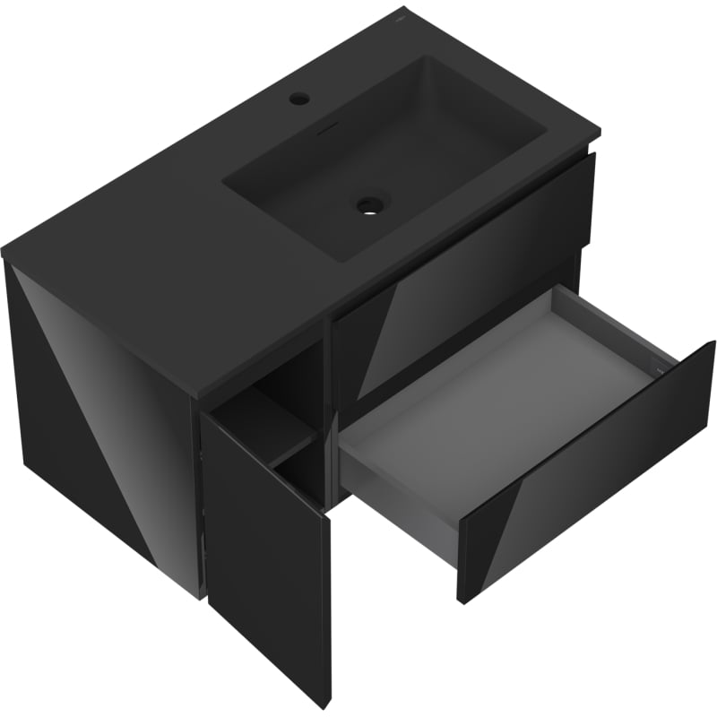 Mexen Orio szafka łazienkowa 90 cm z umywalką Otis prawą, 2S, 1D, czarna połysk/czarna mat - 91A13-09047-3-BBFFF70-W18P71