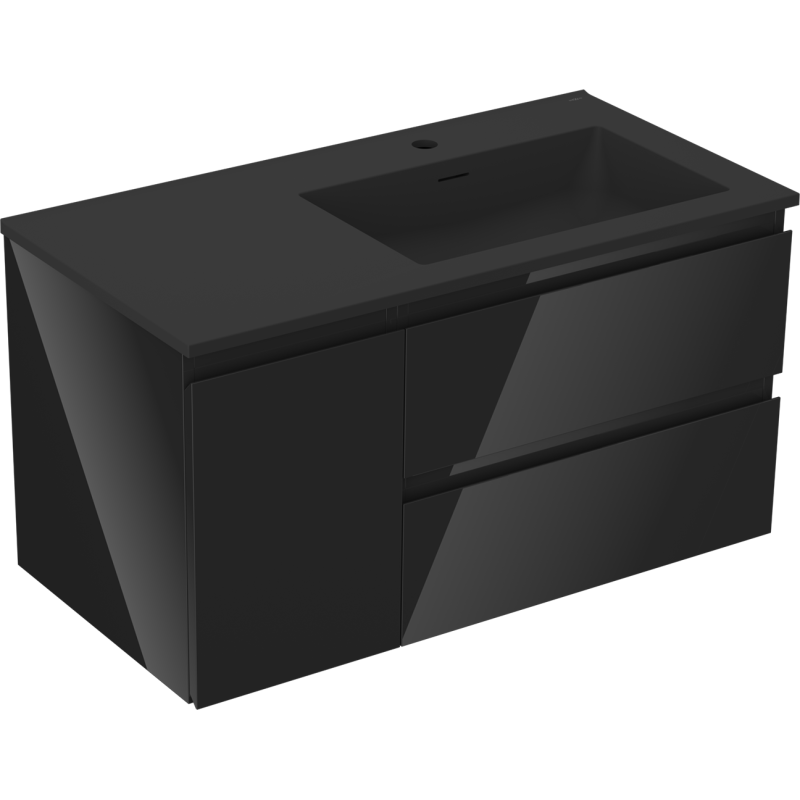 Mexen Orio armário de casa de banho 90 cm com lavatório Otis direito, 2S, 1D, preto brilho/preto mate