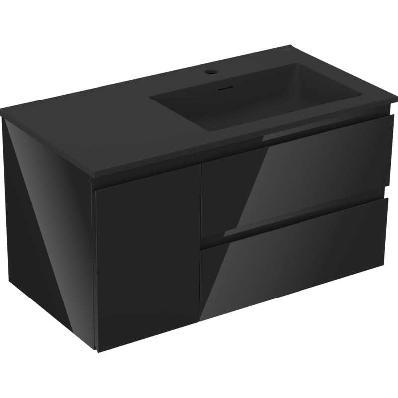 Mexen Orio szafka łazienkowa 90 cm z umywalką Otis prawą, 2S, 1D, czarna połysk/czarna mat - 91A13-09047-3-BBFFF70-W18P71