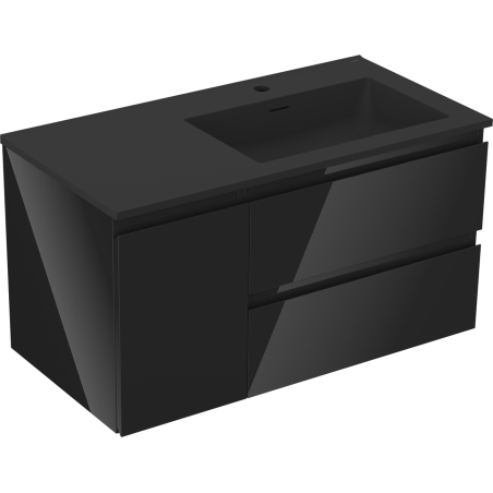 Mexen Orio armoire de salle de bain 90 cm avec lavabo Otis droit, 2S, 1D, noir brillant/noir mat - 91A13-09047-3-BBFFF70-W18P71