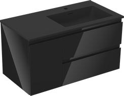 Mexen Orio mueble de baño de 90 cm con lavabo Otis derecho, 2S, 1D, negro brillante/negro mate - 91A13-09047-3-BBFFF70-W18P71