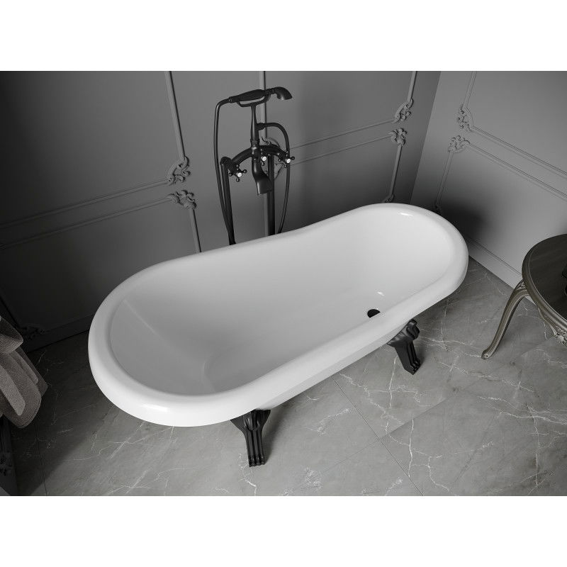 Mexen Retro bañera exenta 150 x 73 cm, blanca, patas negras - 53251507300-70