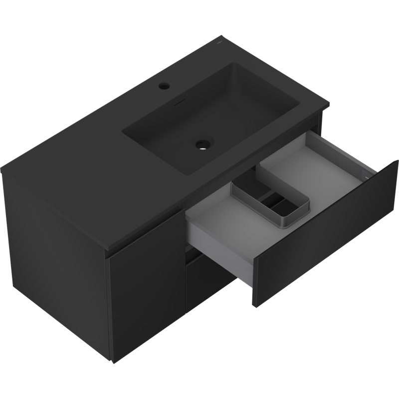 Mexen Orio mobiletto da bagno 90 cm con lavabo Otis destro, 2S, 1D, nero opaco - 91A13-09047-3-BBFFF71-W18P71