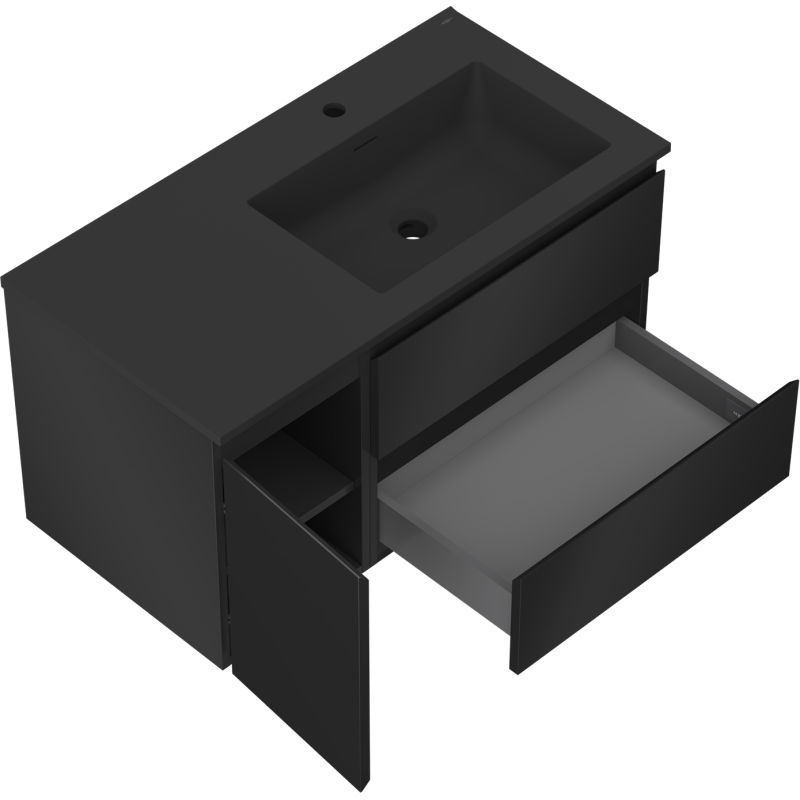 Mexen Orio mobiletto da bagno 90 cm con lavabo Otis destro, 2S, 1D, nero opaco - 91A13-09047-3-BBFFF71-W18P71