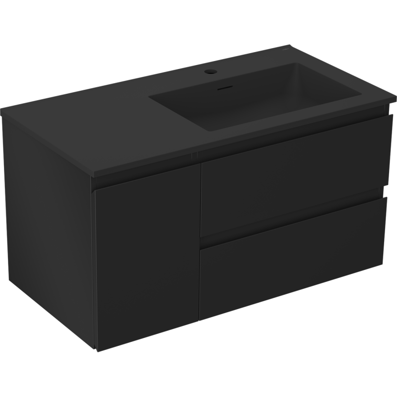 Mexen Orio armário de casa de banho 90 cm com lavatório Otis direito, 2S, 1D, preto mate - 91A13-09047-3-BBFFF71-W18P71