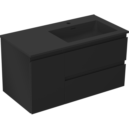 Mexen Orio Badezimmerschrank 90 cm mit Waschbecken Otis rechts, 2S, 1T, schwarz matt - 91A13-09047-3-BBFFF71-W18P71