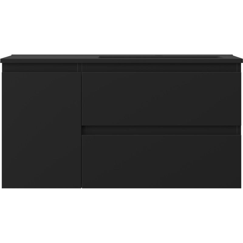 Mexen Orio Badezimmerschrank 90 cm mit Waschbecken Otis rechts, 2S, 1D, schwarz matt - 91A13-09047-3-BBFFF71-W18P71