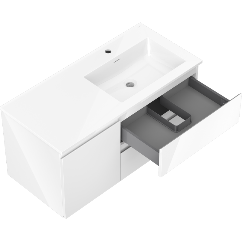 Mexen Orio armadietto da bagno 100 cm con lavabo Otis destro, 2S, 1D, bianco lucido - 91A13-10047-3-BBFFF00-W18P00