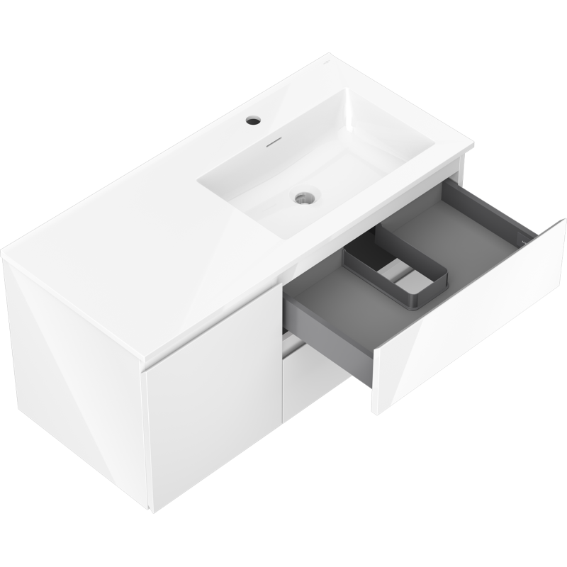 Mexen Orio mueble de baño de 100 cm con lavabo Otis derecho, 2S, 1D, blanco brillo - 91A13-10047-3-BBFFF00-W18P00