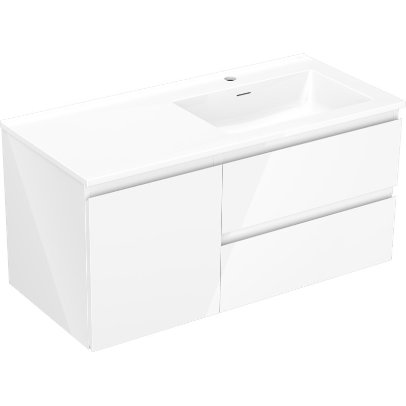 Mexen Orio armoire de salle de bain 100 cm avec lavabo Otis à droite, 2S, 1P, blanc brillant - 91A13-10047-3-BBFFF00-W18P00
