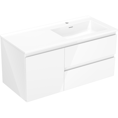 Mexen Orio Badezimmerschrank 100 cm mit Waschbecken Otis rechts, 2S, 1D, weiß glänzend - 91A13-10047-3-BBFFF00-W18P00