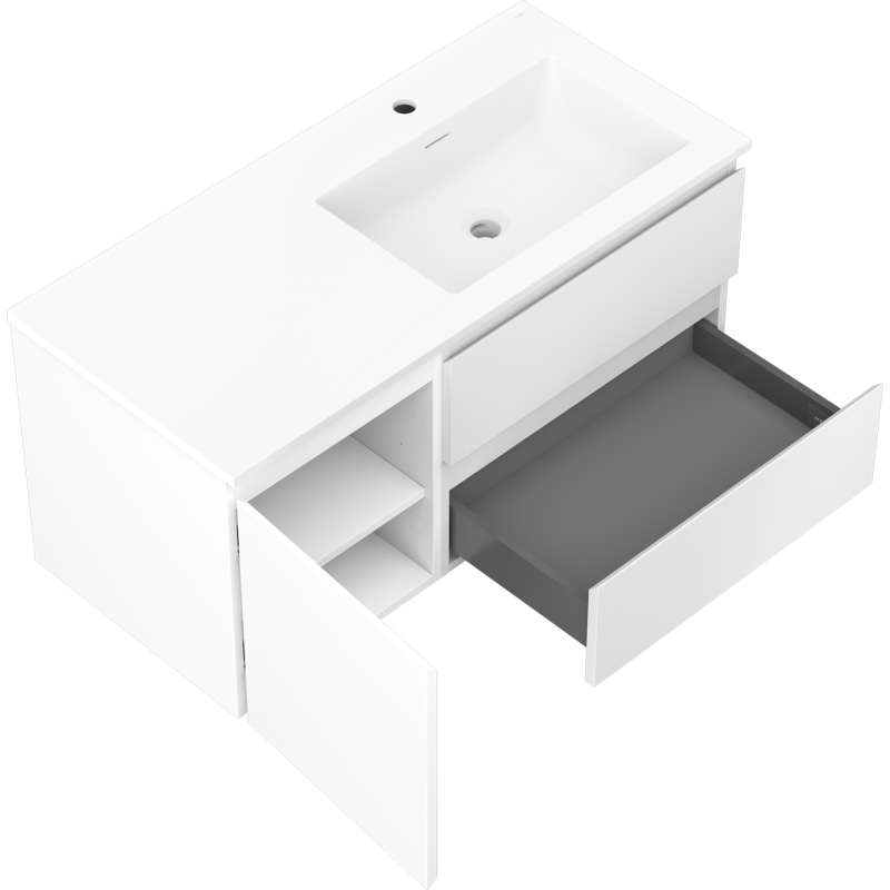 Mexen Orio armoire de salle de bain 100 cm avec lavabo Otis à droite, 2S, 1D, blanc mat - 91A13-10047-3-BBFFF01-W18P01