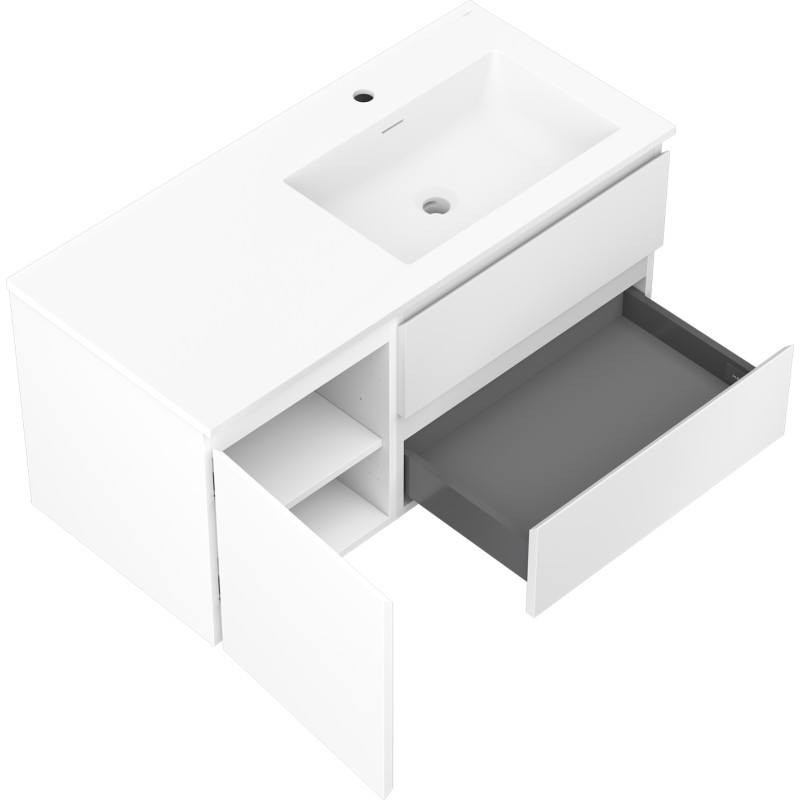 Mexen Orio Badezimmerschrank 100 cm mit Waschbecken Otis rechts, 2S, 1D, weiß matt - 91A13-10047-3-BBFFF01-W18P01
