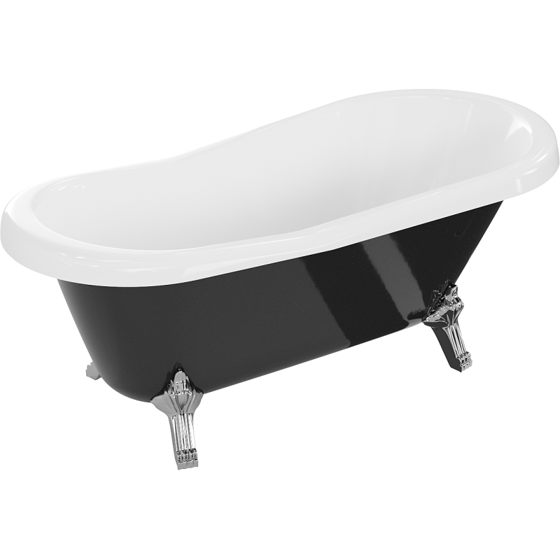 Mexen Retro baignoire autoportante 150 x 73 cm, blanche/noire, pieds chromés - 53251507375-00