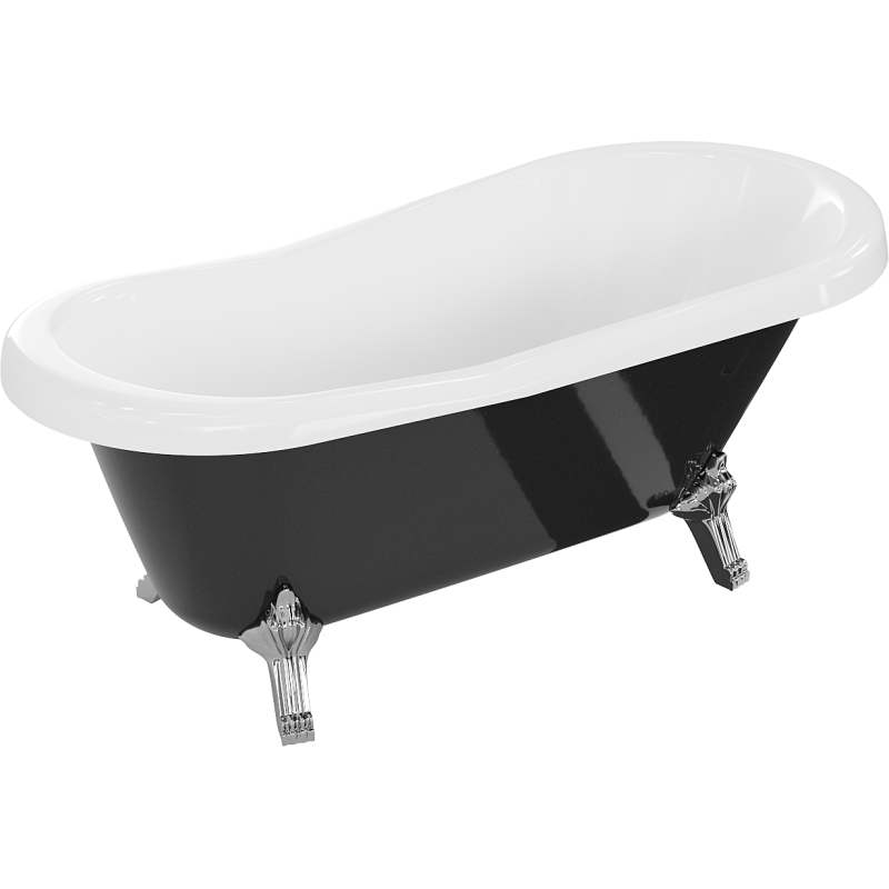 Mexen Retro freestanding bath 150 x 73 cm, white/black, chrome legs - 53251507375-00