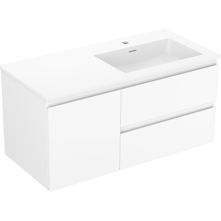 Mexen Orio Badezimmerschrank 100 cm mit Waschbecken Otis rechts, 2S, 1D, weiß matt - 91A13-10047-3-BBFFF01-W18P01