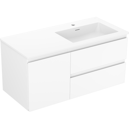 Mexen Orio mueble de baño de 100 cm con lavabo Otis derecho, 2 cajones, 1 puerta, blanco mate - 91A13-10047-3-BBFFF01-W18P01