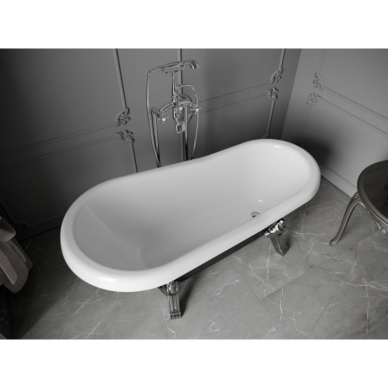 Mexen Retro vasca da bagno freestanding 150 x 73 cm, bianca/nera, gambe cromate - 53251507375-00