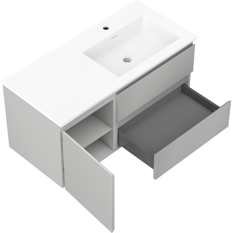 Mexen Orio armoire de salle de bain 100 cm avec lavabo Otis droit, 2T, 1P, gris mat/blanc mat - 91A13-10047-3-BBFFF62-W18P01