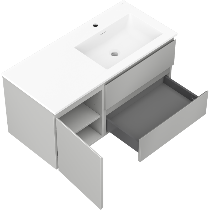 Mexen Orio mobile da bagno 100 cm con lavabo Otis destro, 2S, 1D, grigio opaco/bianco opaco - 91A13-10047-3-BBFFF62-W18P01