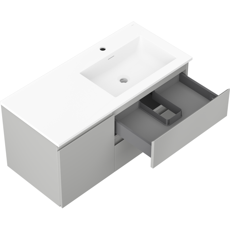 Mexen Orio armario de baño 100 cm con lavabo Otis derecho, 2S, 1D, gris mate/blanco mate - 91A13-10047-3-BBFFF62-W18P01