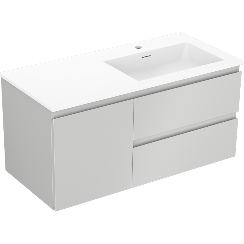 Mexen Orio bathroom cabinet 100 cm with Otis sink right, 2S, 1D, gray matte/white matte - 91A13-10047-3-BBFFF62-W18P01