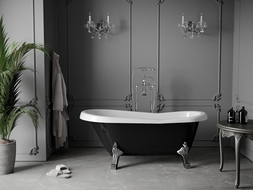 Mexen Retro freistehende Badewanne 150 x 73 cm, weiß/schwarz, Chromfüße - 53251507375-00