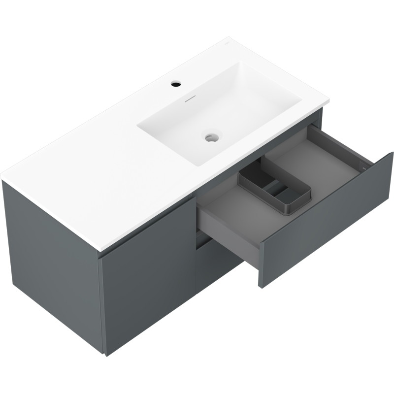 Mexen Orio Badezimmerschrank 100 cm mit Waschbecken Otis rechts, 2S, 1T, Graphit matt/weiß matt - 91A13-10047-3-BBFFF66-W18P01