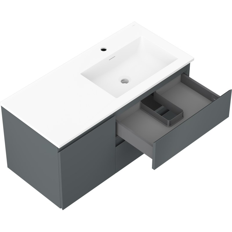 Mexen Orio meuble de salle de bain 100 cm avec lavabo Otis à droite, 2S, 1D, graphite mat/blanc mat