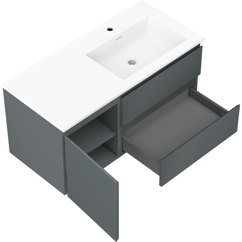 Mexen Orio armario de baño de 100 cm con lavabo Otis derecho, 2S, 1D, grafito mate/blanco mate - 91A13-10047-3-BBFFF66-W18P01