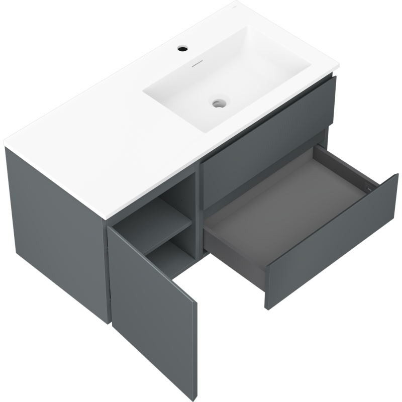 Mexen Orio mobiletto da bagno 100 cm con lavabo Otis destro, 2S, 1D, grafite opaco/bianco opaco - 91A13-10047-3-BBFFF66-W18P01