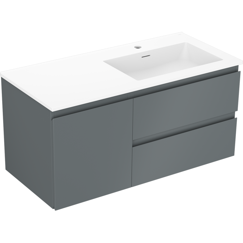 Mexen Orio Badezimmerschrank 100 cm mit Waschbecken Otis rechts, 2S, 1D, grafit matt/weiß matt - 91A13-10047-3-BBFFF66-W18P01