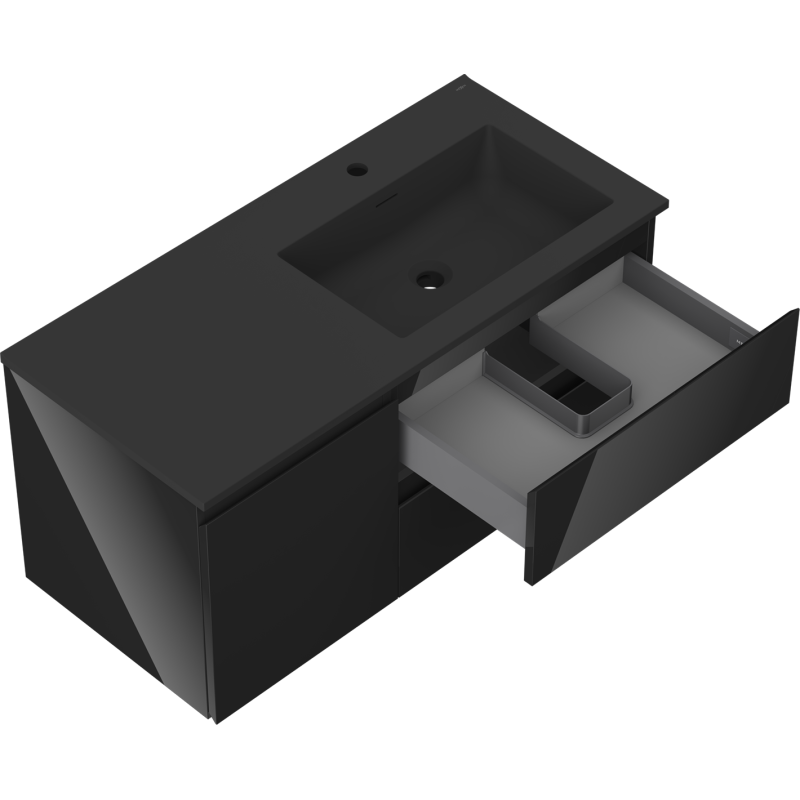 Mexen Orio Armário de casa de banho 100 cm com lavatório Otis direito, 2G, 1P, preto brilho/preto mate