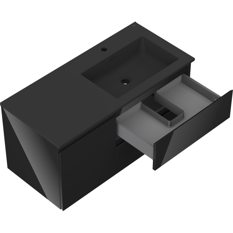 Mexen Orio meuble de salle de bain 100 cm avec lavabo Otis droit, 2S, 1D, noir brillant/noir mat - 91A13-10047-3-BBFFF70-W18P71