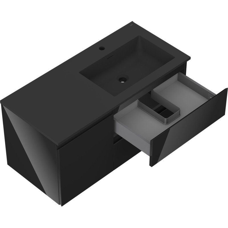 Mexen Orio mobile bagno 100 cm con lavabo Otis destro, 2S, 1D, nero lucido/nero opaco - 91A13-10047-3-BBFFF70-W18P71