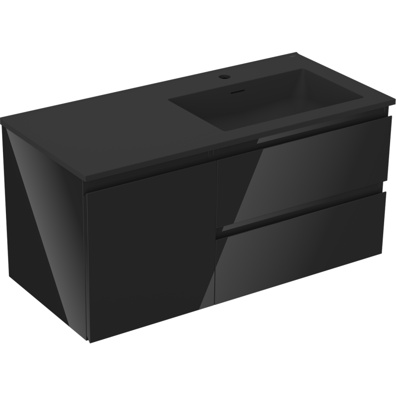 Mexen Orio Armário de casa de banho 100 cm com lavatório Otis direito, 2G, 1P, preto brilho/preto mate