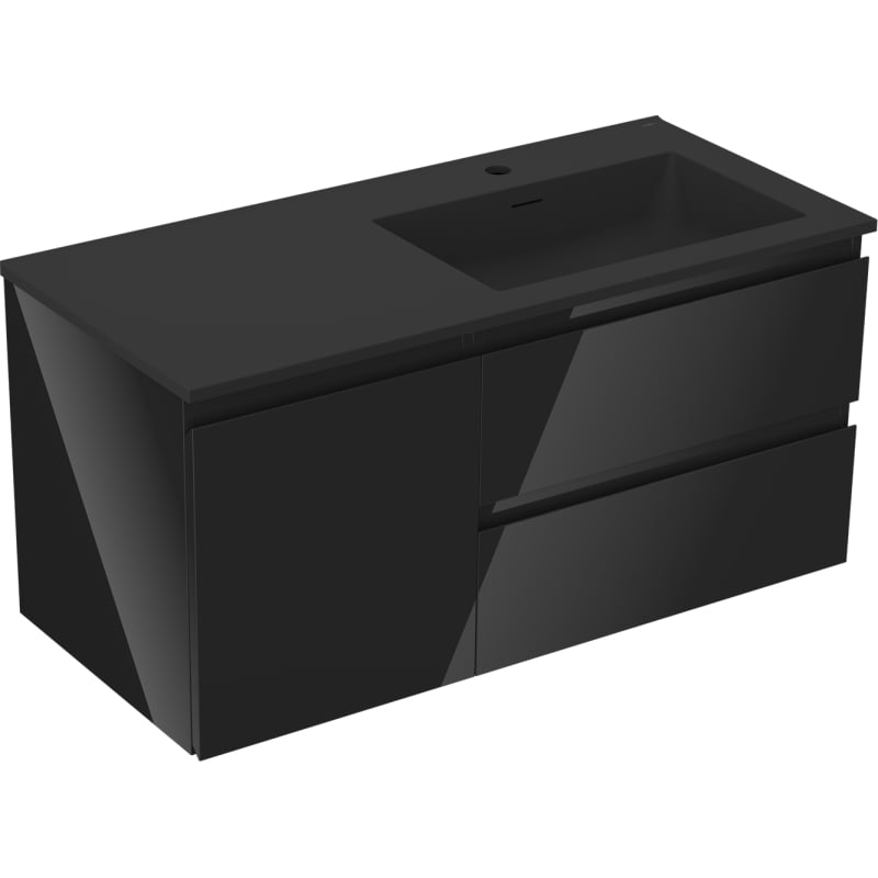 Mexen Orio meuble de salle de bain 100 cm avec lavabo Otis à droite, 2S, 1D, noir brillant/noir mat