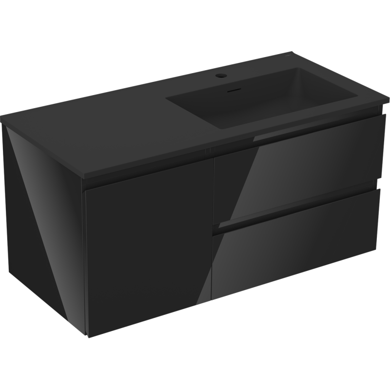 Mexen Orio mueble de baño de 100 cm con lavabo Otis derecho, 2S, 1D, negro brillo/negro mate - 91A13-10047-3-BBFFF70-W18P71