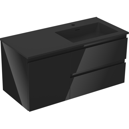 Mexen Orio meuble de salle de bain 100 cm avec lavabo Otis à droite, 2S, 1D, noir brillant/noir mat