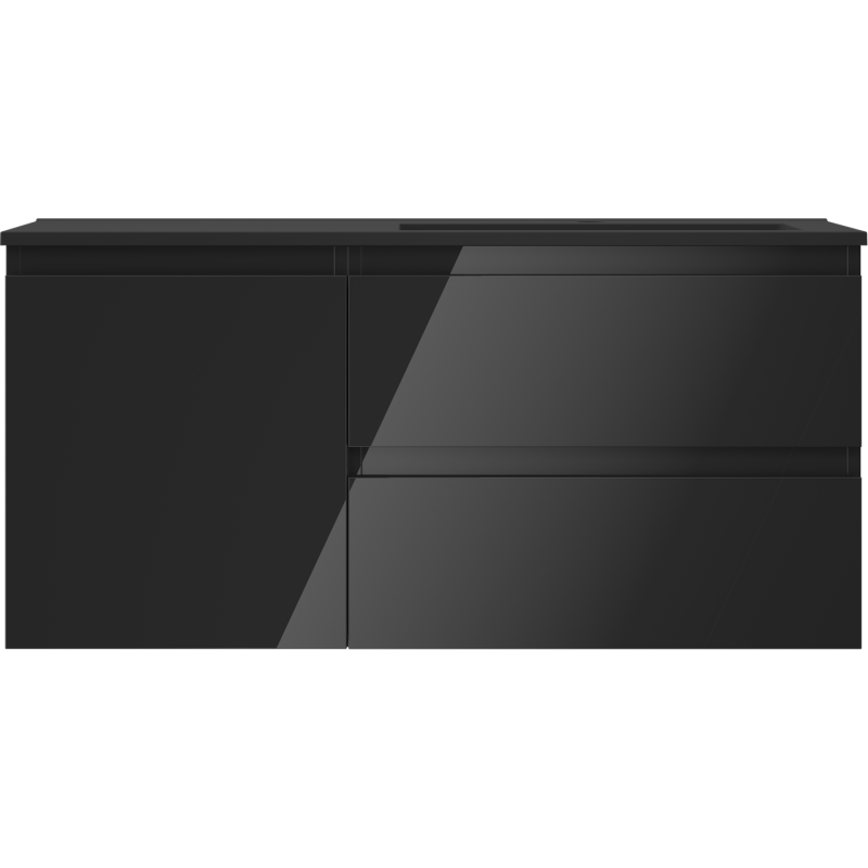 Mexen Orio Badezimmerschrank 100 cm mit Waschbecken Otis rechts, 2S, 1D, schwarz glänzend/schwarz matt