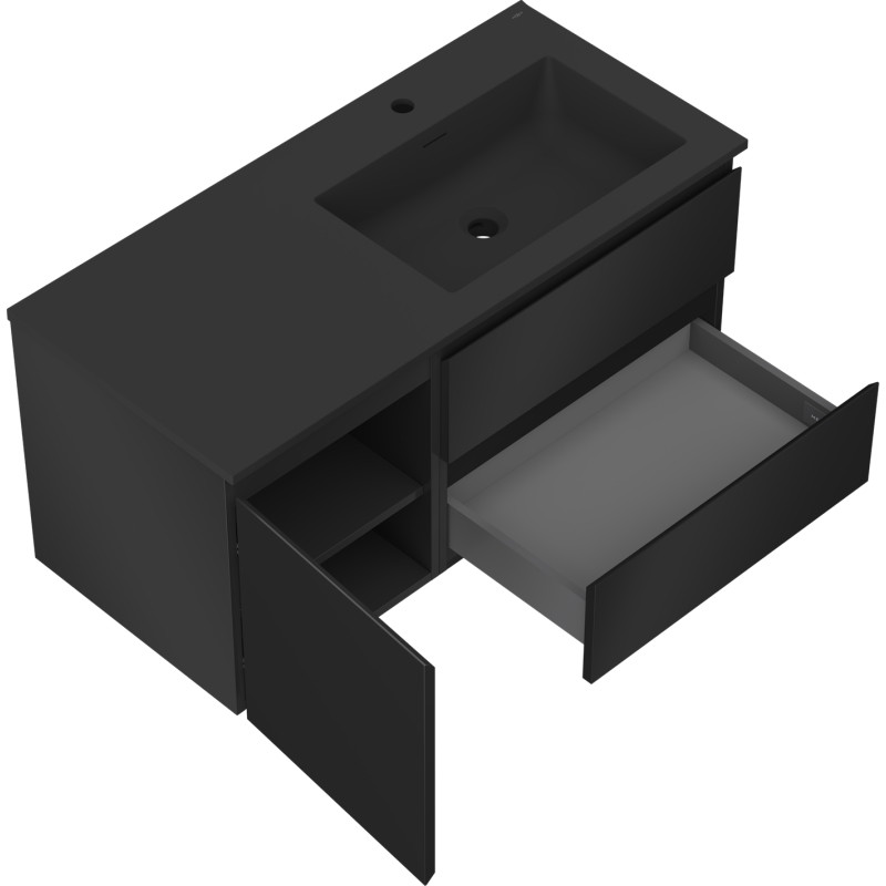 Mexen Orio armoire de salle de bain 100 cm avec lavabo Otis à droite, 2S, 1D, noir mat - 91A13-10047-3-BBFFF71-W18P71