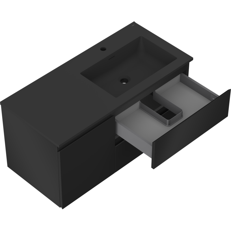 Mexen Orio meuble de salle de bain 100 cm avec lavabo Otis droit, 2S, 1D, noir mat - 91A13-10047-3-BBFFF71-W18P71